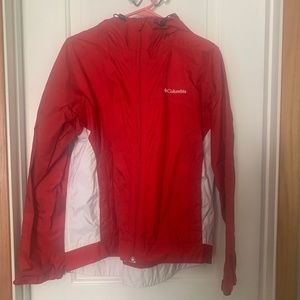 Size L Columbia red/white windbreaker jacket.